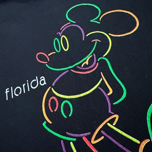 Vintage 90s Velva Sheen Classic Mickey Mouse Disney Florida Neon Graphic T-Shirt - Picture 7 of 8